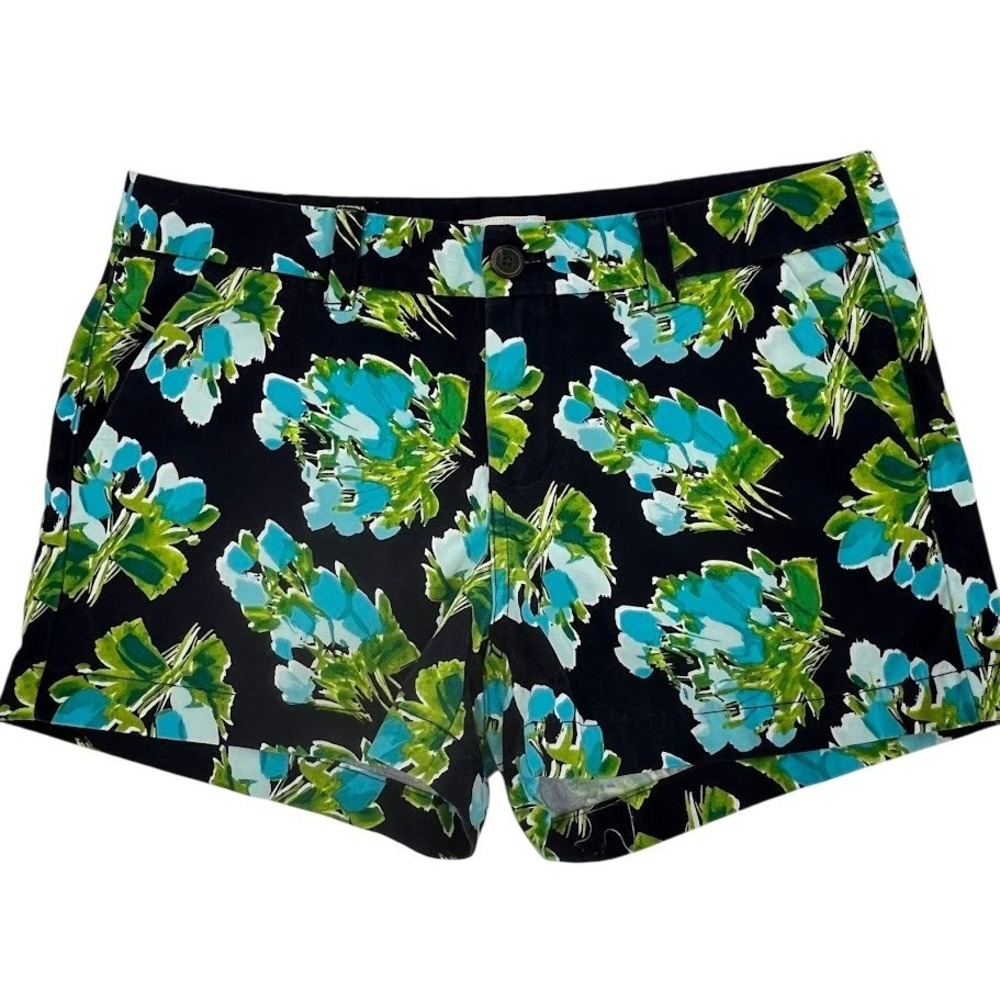 Merona Floral Chino Shorts Womens 4 Navy Blue Excellent Cotton Summer Casual